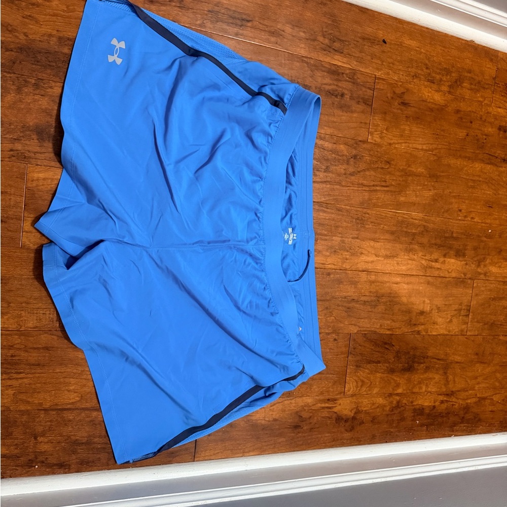 Under Armor blue jogging shorts with built in liner 5’ Blue Athletic Shirt NEW